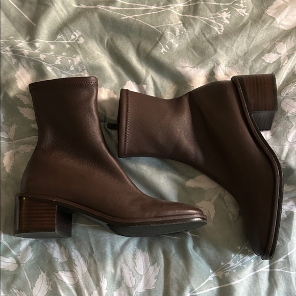 Loeffler Randall Shoes - Women's Brown Leather Ankle Boots - Sleek Block Heel